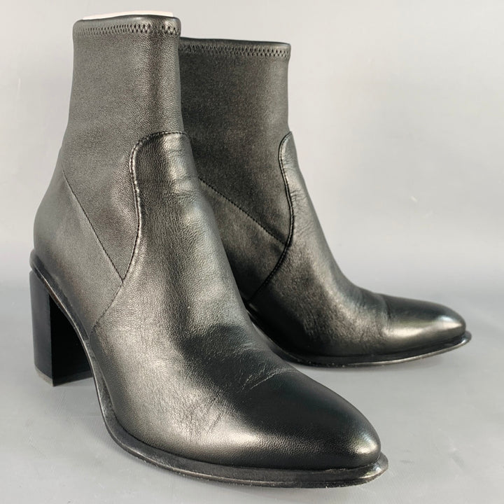 ALEXANDER WANG Size 11 Anna Black Lambskin Leather Stretch Cut Out Chunky Heel Boots