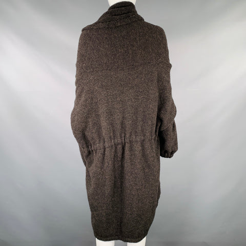 Manteau col châle en laine mélangée noir marron chiné POOL' taille 6