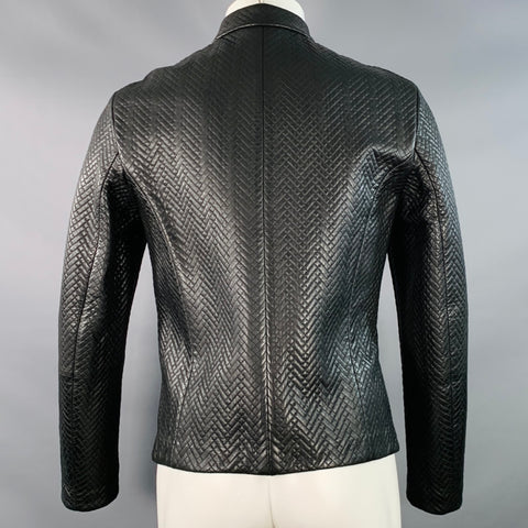 EMPORIO ARMANI Size 38 Black Quilted Leather Zip Up Jacket