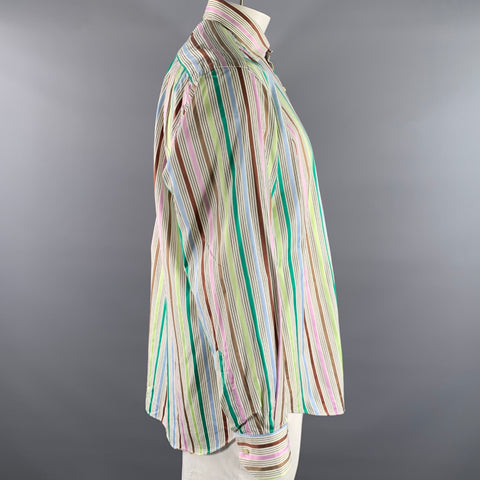 ETRO Size XL Cream Multi-Color Stripe Cotton Long Sleeve Shirt