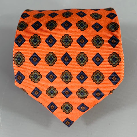 FACONNABLE Navy Brick Abstract Silk Tie