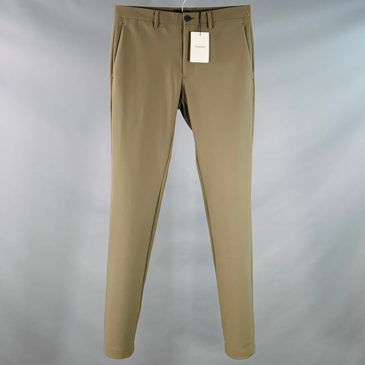 THEORY Size 30 Zaine Brown Taupe Polyamide Blend Flat Front Slim Tapered Casual Pants