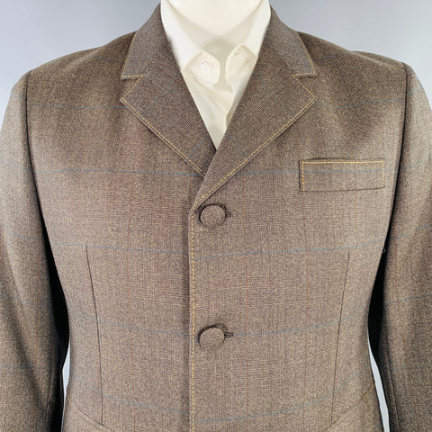 PRADA Size 42 Brown Mustard Window Pane Single Breasted Sport Coat