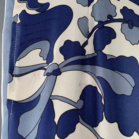 GUCCI Size 32 Blue White Floral Silk Elastic Waistband Casual Pants