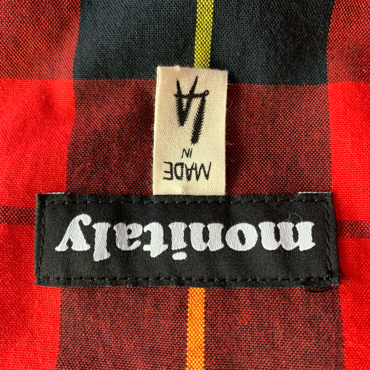 MONITALY Size L Red Quilted Nylon Hooded Buckle Clasp Coat