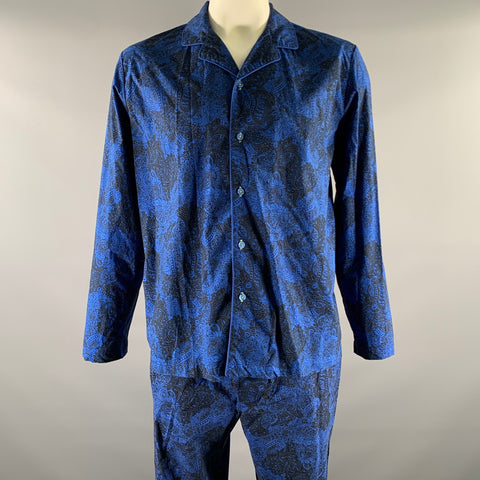 ROBERT GRAHAM Size XL Blue Black Floral Cotton Camp Pajama Set