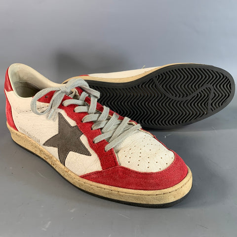 GOLDEN GOOSE Size 9 Red White & Grey Mixed Fabrics Leather & Suede Sneakers