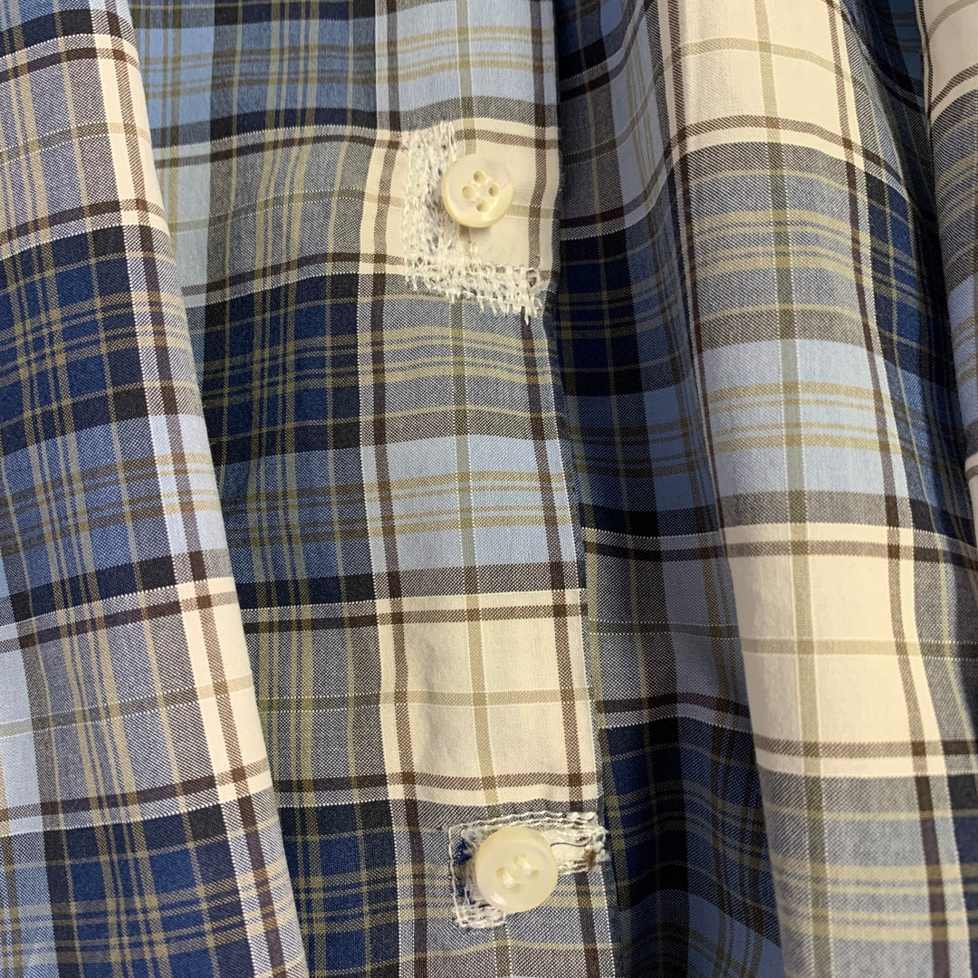 BRUNELLO CUCINELLI Taille S Chemise à manches longues boutonnée en coton à carreaux bleu marine