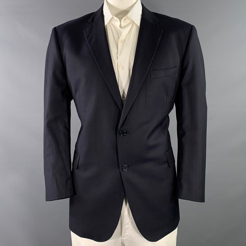ERMENEGILDO ZEGNA Vintage Size 46 Navy Textured Stripe Wool Silk Slim Fit Sport Coat