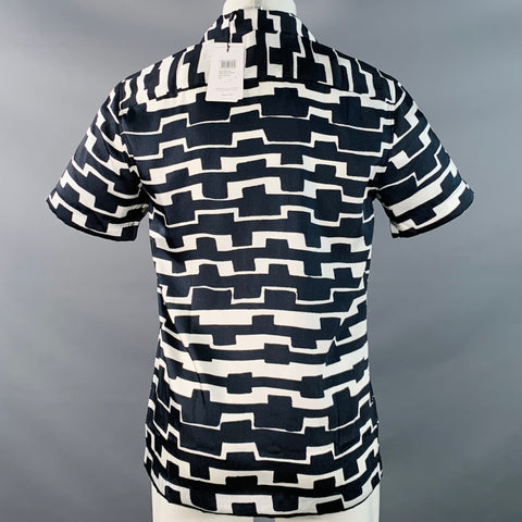 Chemise à manches courtes REISS taille M Oakland bleu marine et blanc à motifs géométriques en polyester