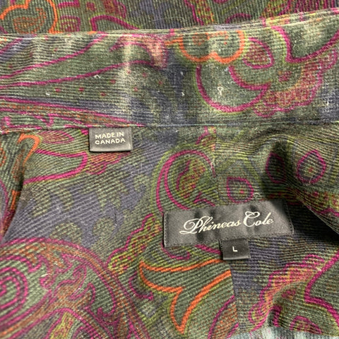 PHINEAS COLE Size L Olive Purple Paisley Cotton Button Up Long Sleeve Shirt