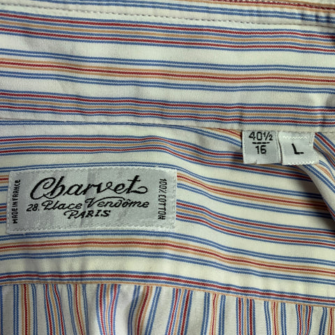 CHARVET Size M/L White Multi Color Stripe Cotton Long Sleeve Shirt