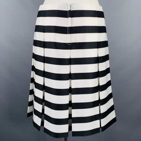 MARC JACOBS Size 10 Black White Polyester Stripe Flared Skirt