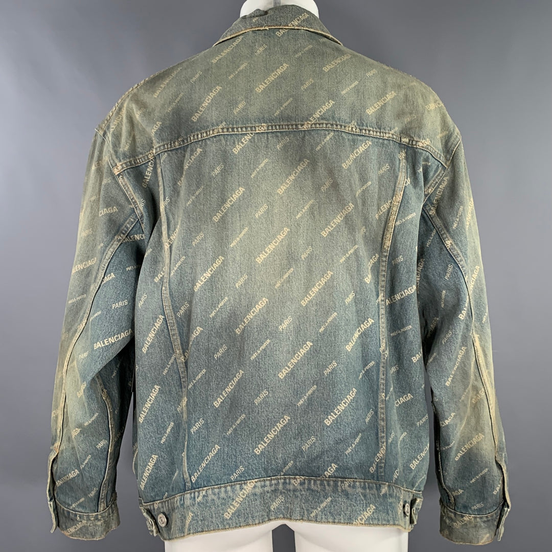BALENCIAGA Size S Blue Monogram Denim Trucker Jacket