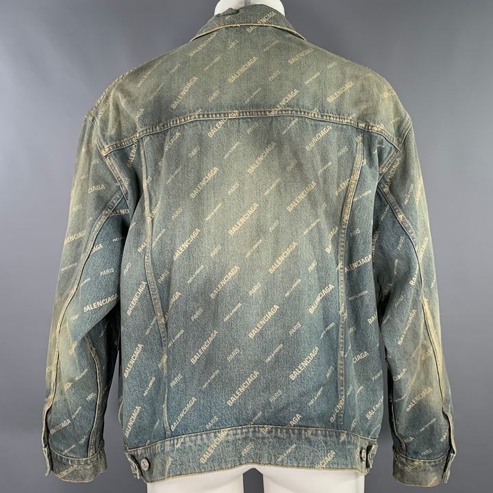 BALENCIAGA Size S Blue Monogram Denim Trucker Jacket