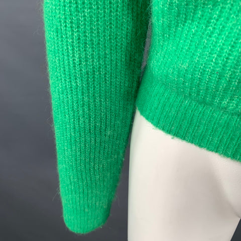 GANNI Size S Green Alpaca Blend Rhinestones Cropped Cardigan