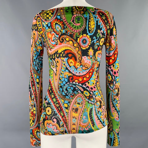 ETRO Size S Multi Color Viscose Blend Paisley Draped Neck Casual Top