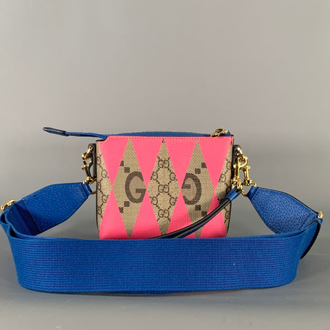 GUCCI Blue Pink Monogram Leather Cross Body Bags