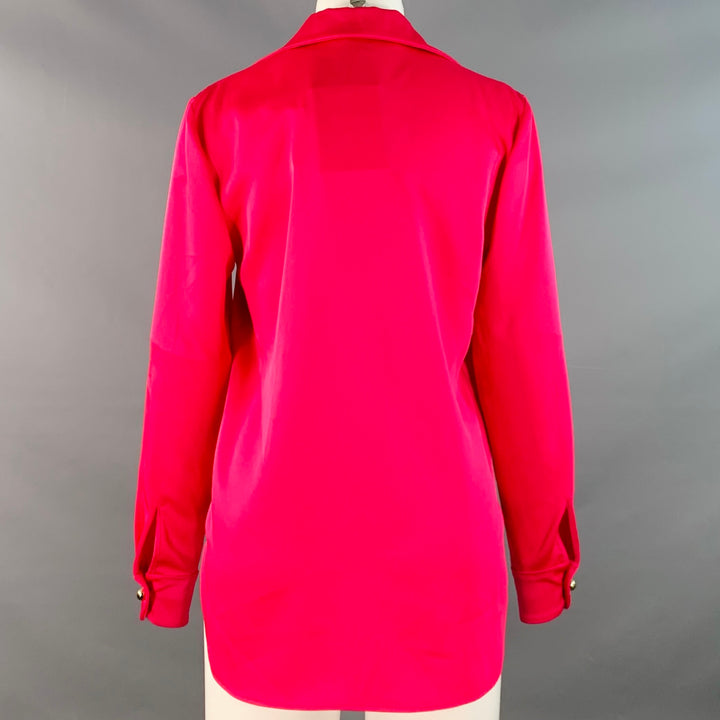 CAROLINA HERRERA Size 4 Pink Fuchsia Satin Spread Collar Blouse