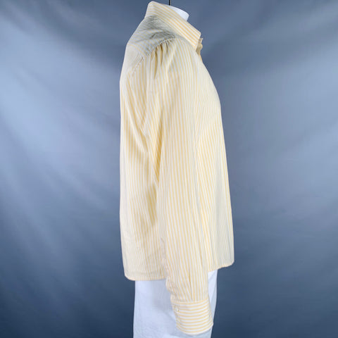 BRUNELLO CUCINELLI Size XXXL Yellow White Stripe Cotton Blend Long Sleeve Shirt