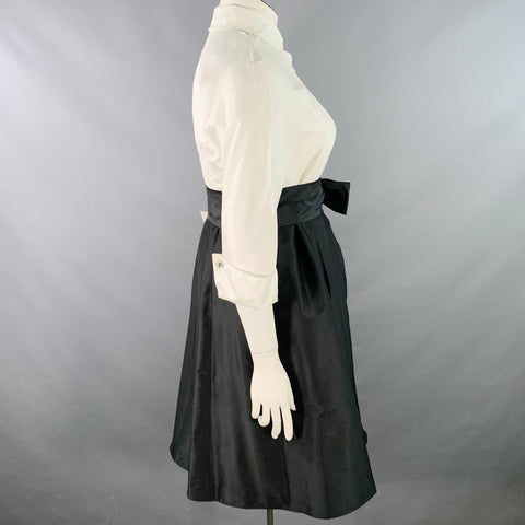 TERI JON Size 10 White Black Taffeta Lace Two Tone Belted Shirt Dress