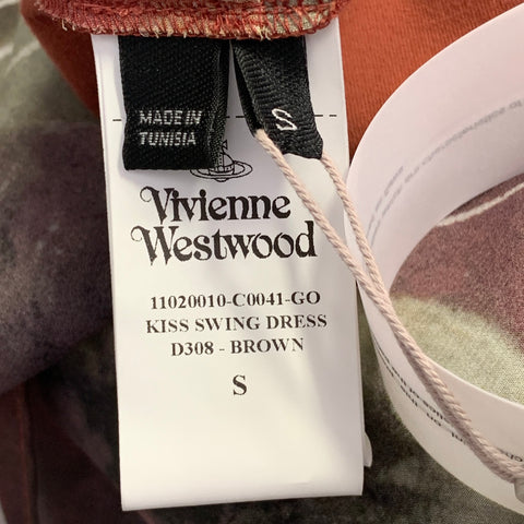 VIVIENNE WESTWOOD Size S Kiss Swing Brown Yellow Viscose Oversized Short Sleeve T-Shirt Dress