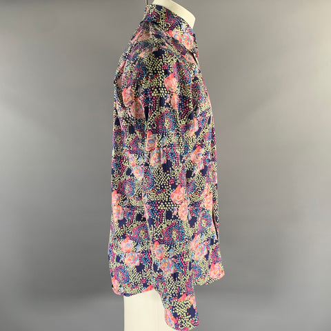 MISTRAL Size M Purple Pink Orange Abstract Floral Cotton Long Sleeve Shirt