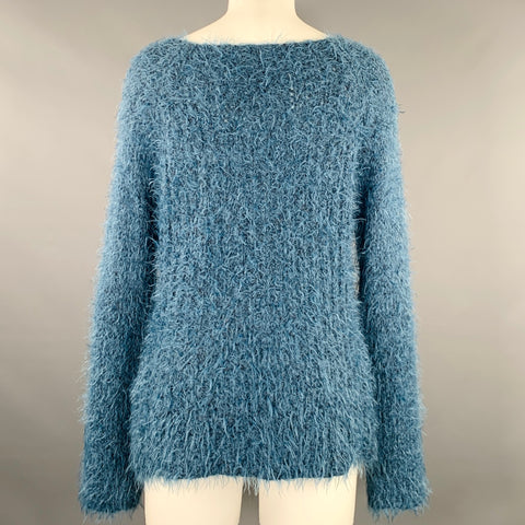 LINEAMAGLIA Size M Blue Nylon Blend Shaggy Scoop Neck Sweater