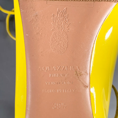 AQUAZZURA Size 9.5 Yellow Patent Leather Laced Pointed Toe Flats