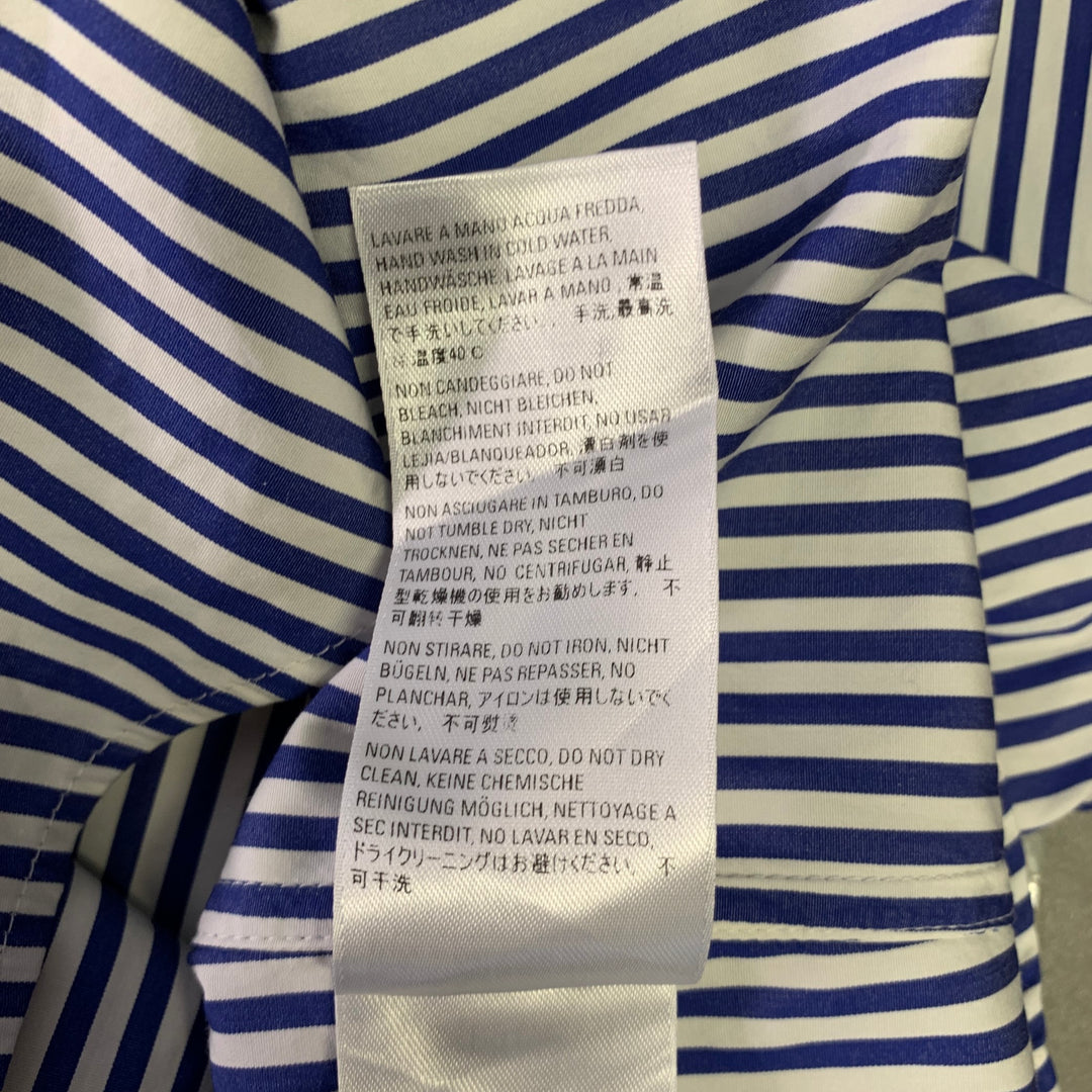 BALENCIAGA Size XXS Blue White Stripe Cotton Button Down Asymmetrical  Sleeve Shirt