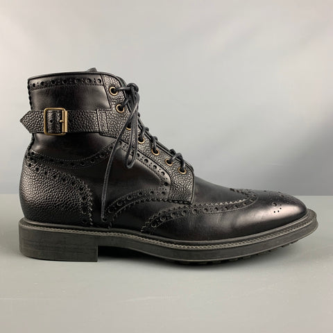 PAUL SMITH Size 9 Black Perforated Leather Wingtip Boots