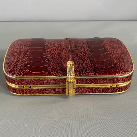 LORENZI Burgundy Gold Lizard Leather Clutch Handbag