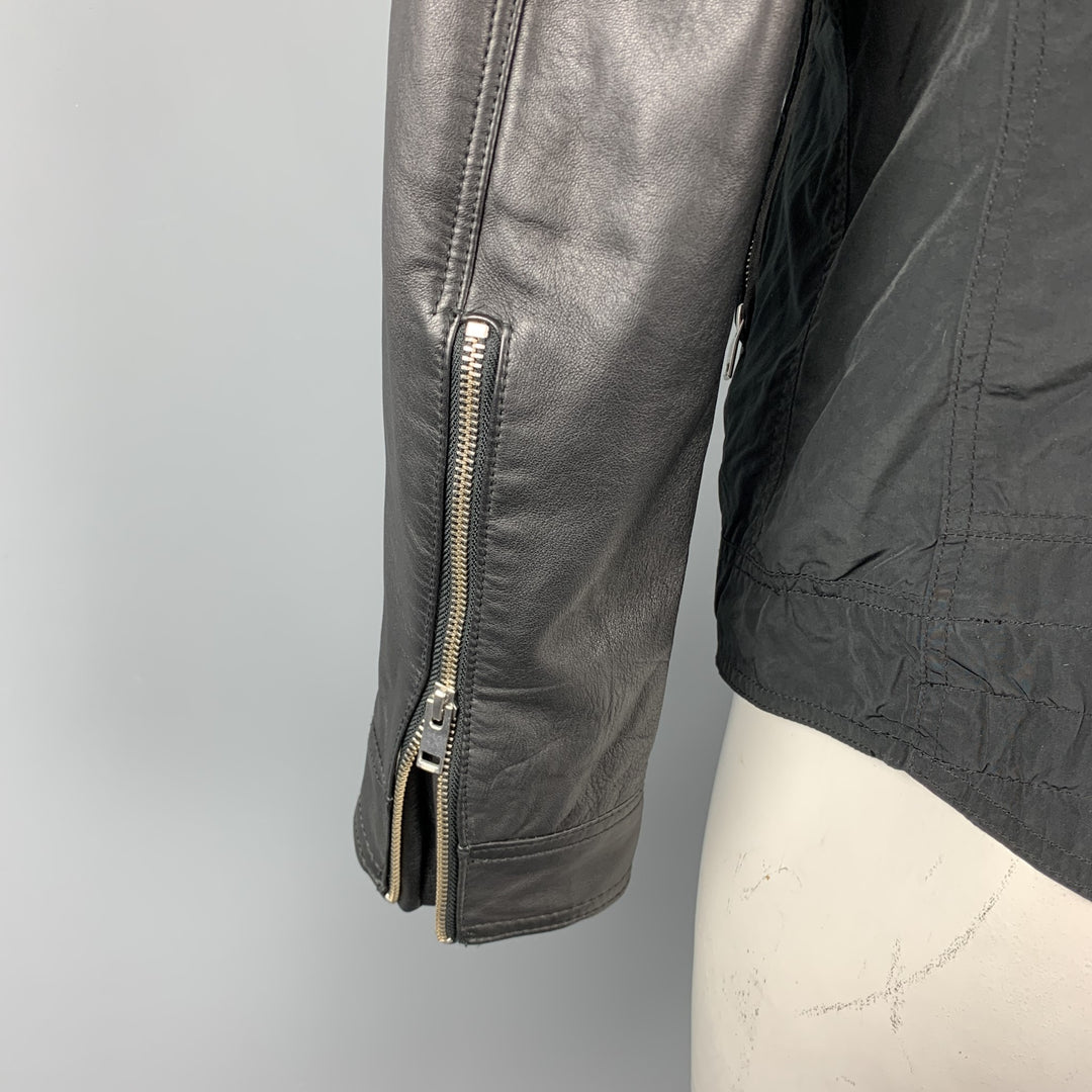 J. LINDEBERG Size L Black Mixed Materials Nylon Biker Jacket