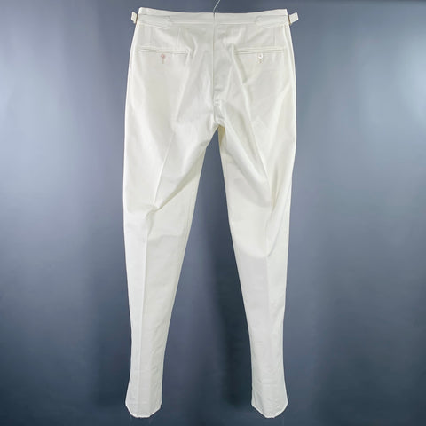 P.JOHNSON Size 32 Off White Twill Cotton Side Tabs Dress Pants