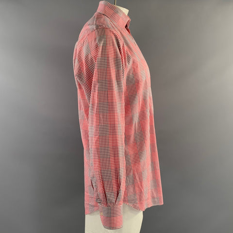 ETRO Size XL Red Blue Houndstooth Plaid Cotton Button Up Long Sleeve Shirt