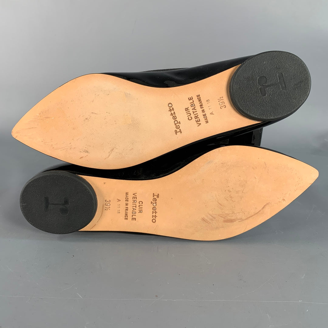 REPETTO Size 9.5 Black Patent Leather Pointed Toe Bow Flats