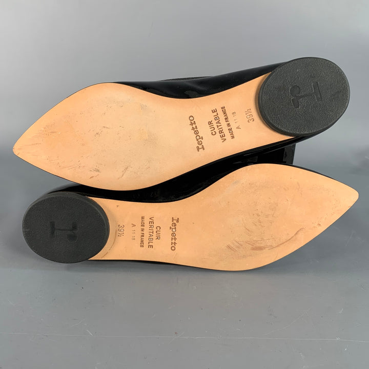 REPETTO Size 9.5 Black Patent Leather Pointed Toe Bow Flats