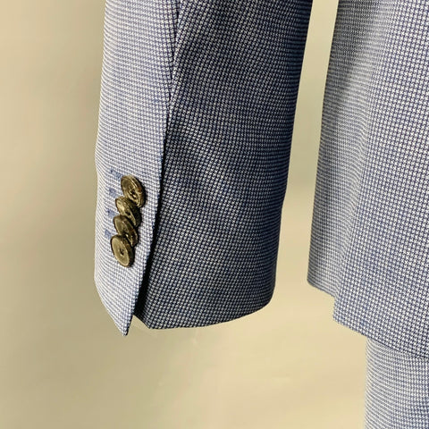 HUGO BOSS Size 40 Blue Houndstooth Virgin Wool Single Breasted Notch Lapel Suit