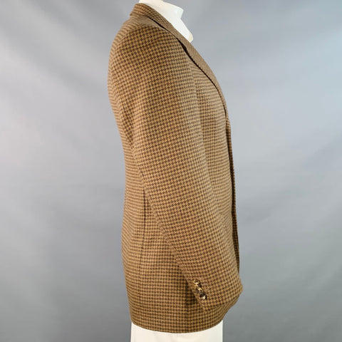 ERMENEGILDO ZEGNA Size 38 Brown Beige Houndstooth Wool Cashmere Sport Coat