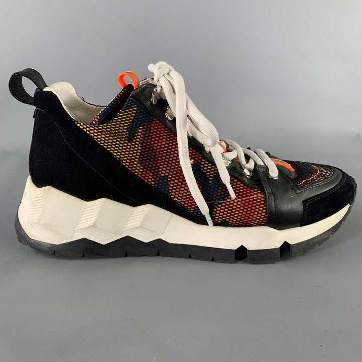 PIERRE HARDY Size 13 Black White Orange Mesh Canvas Runner Sneakers