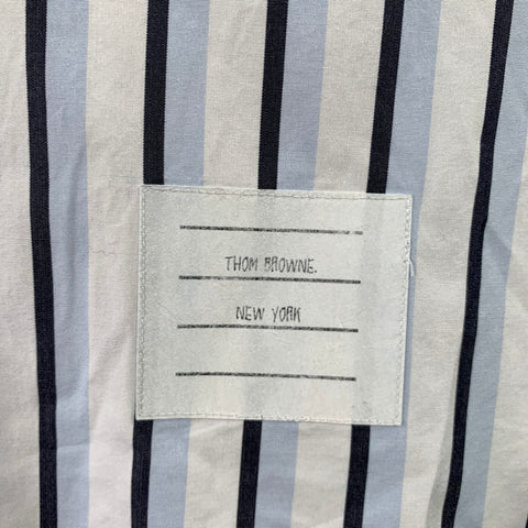 THOM BROWNE Size L White Black Blue Stripe Cotton One Pocket Long Sleeve Shirt