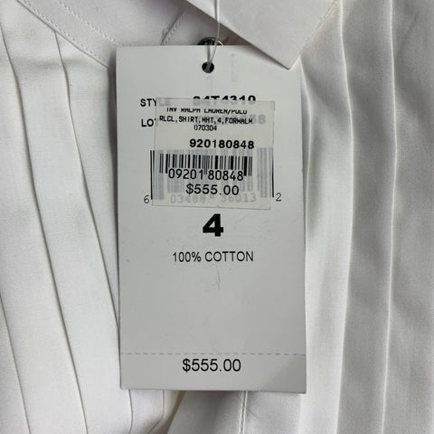 RALPH LAUREN Size 4 White Cotton Pleated Collarless Dress Top