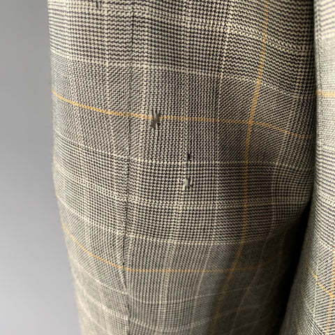 KITON Chest Size 44 Grey Yellow Plaid Cashmere Notch Lapel Sport Coat