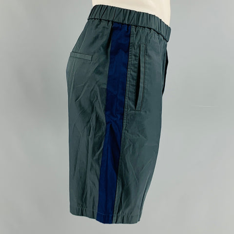 MARNI Size 34 Grey Blue Vertical Stripe Cotton Blend Elastic Waistband Shorts