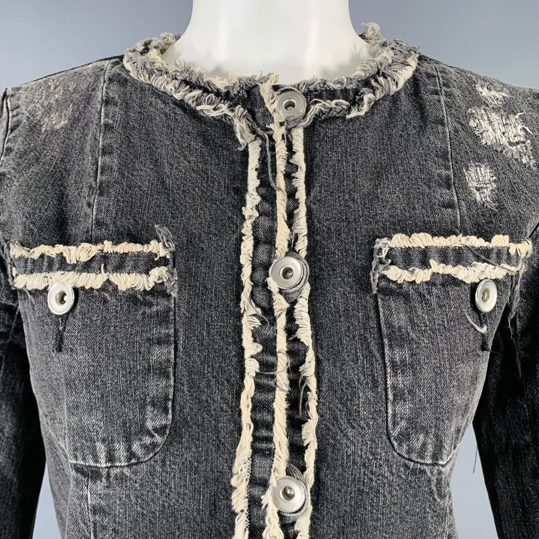 FACETASM Size M Grey White Cotton Denim Distressed Jacket