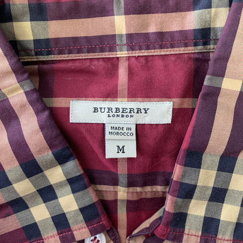 BURBERRY Size M Burgundy Khaki & Black Plaid Cotton Button Up Long Sleeve Shirt
