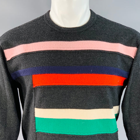COMME des GARCONS HOMME Vintage Size M Charcoal Grey Multi Color Stripe Wool Crew Neck Sweater