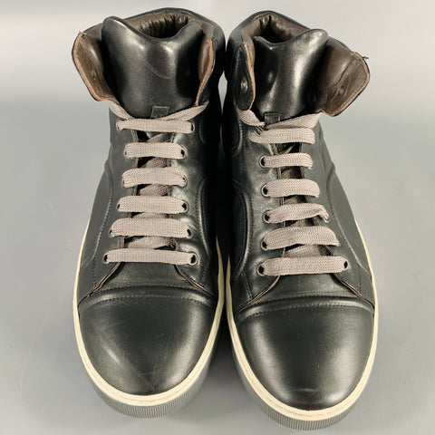 LANVIN Size 8 Black Leather High Top Sneakers