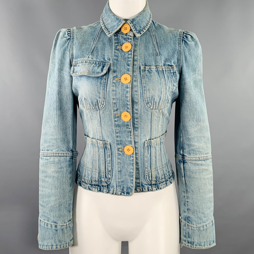 MARC by MARC JACOBS Size 4 Blue Cotton Distressed Jacket