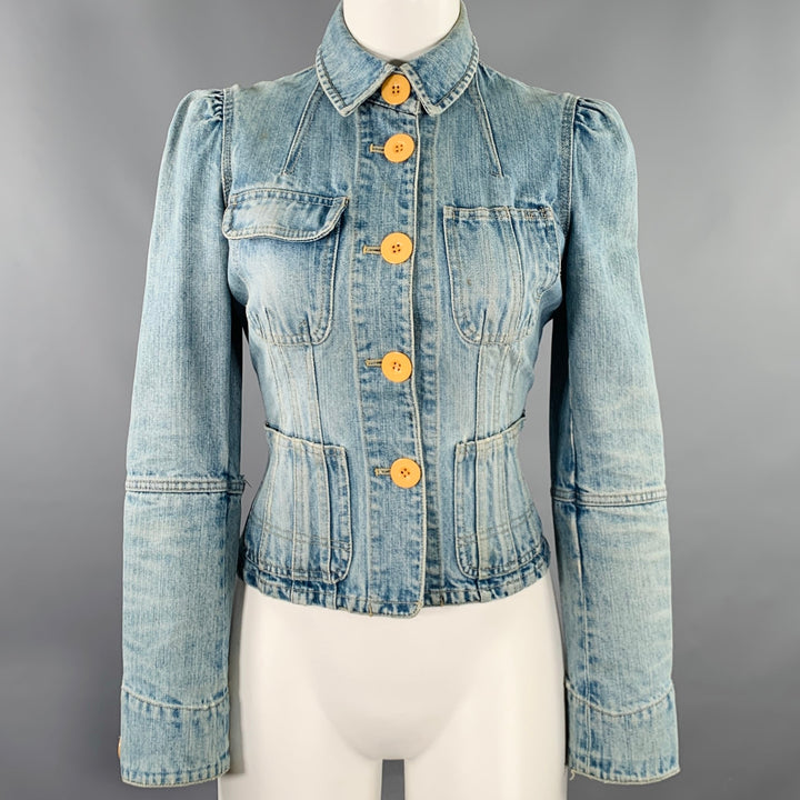MARC by MARC JACOBS Size 4 Blue Cotton Distressed Jacket